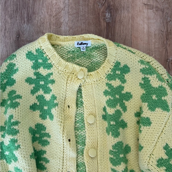 Yellow & Green Floral Knit Cardigan - Picture 4 of 5